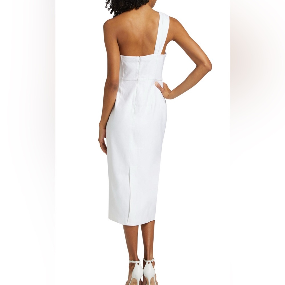 Milly Asymmetric Linen Blend Midi Dress in Jab White Size 2 New - Picture 4 of 14